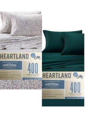brand new GRAY + GREEN Heartland 400 TC 100% Cotton Sateen-Weave TWIN Sheet Set